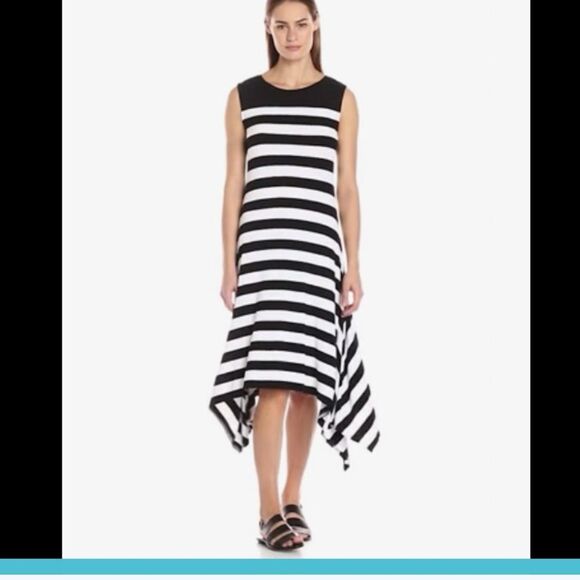 Vince Camuto black sleeveless white stripe two tone T-shirt maxi summer dress S - Picture 7 of 12